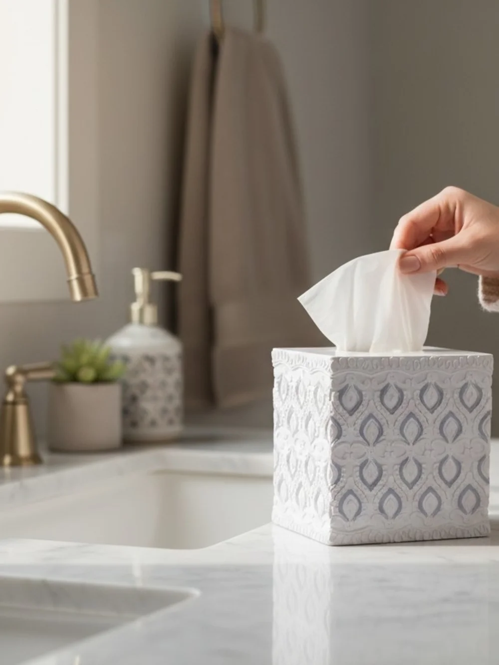 White And Silver Resin Tissue Box Cover 3d Vintage Style Design
